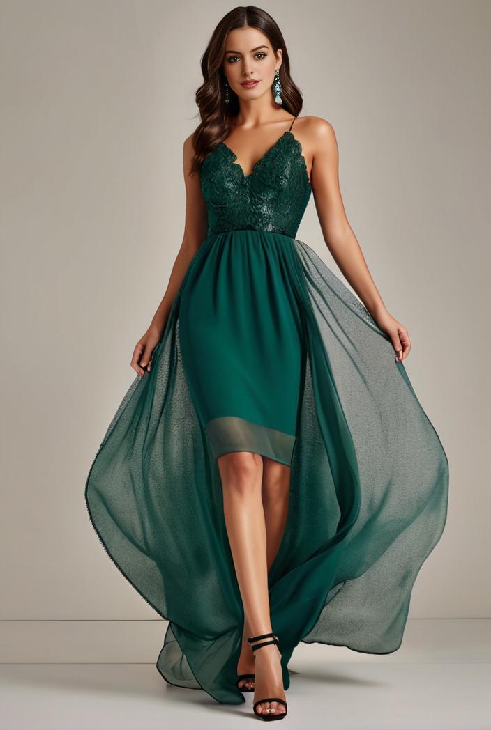 sequin bodice tulle high low evening dress with ribbon waist 103447