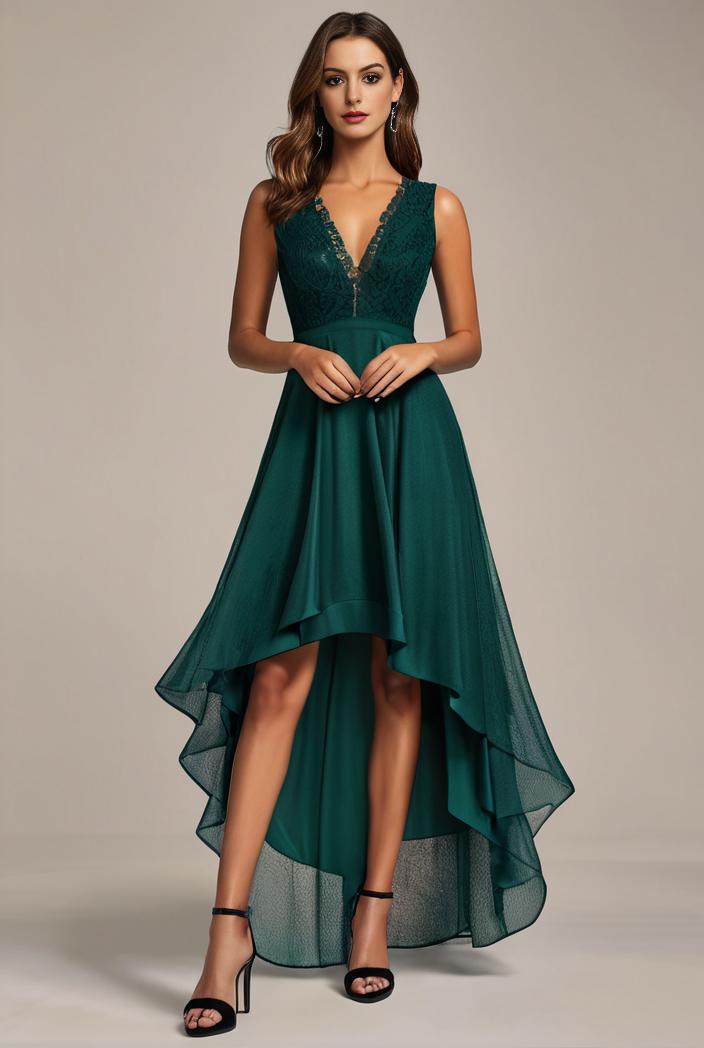 sequin bodice tulle high low evening dress with ribbon waist 103460