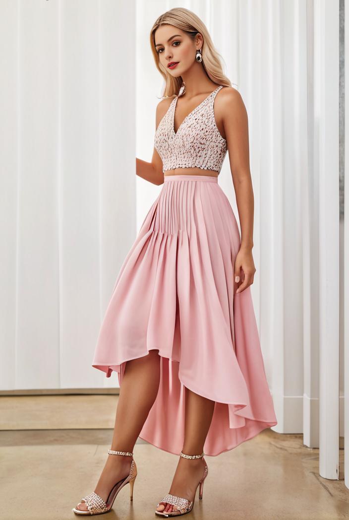 sequin bodice tulle high low evening dress with ribbon waist 103471