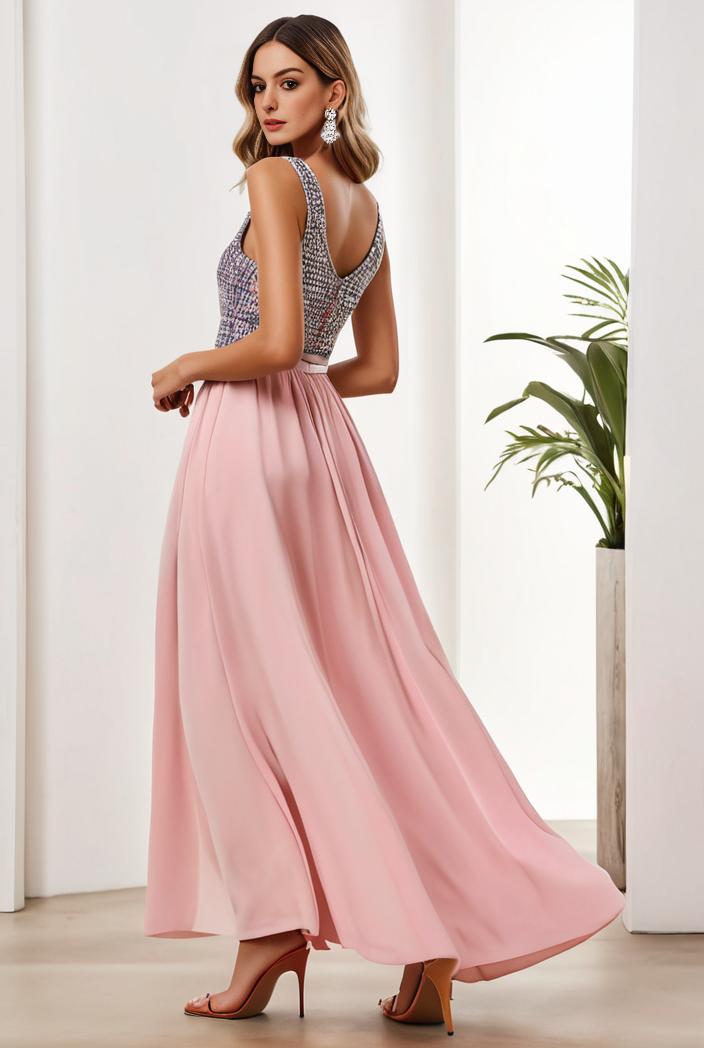 sequin bodice tulle high low evening dress with ribbon waist 103491