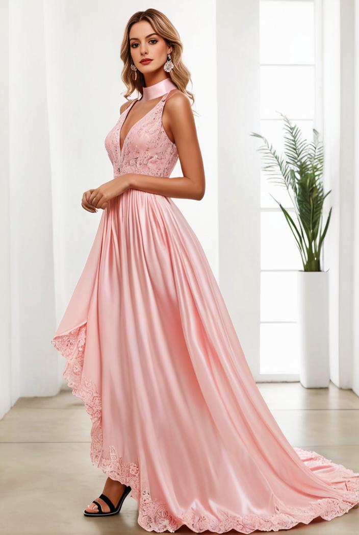sequin bodice tulle high low evening dress with ribbon waist 103495