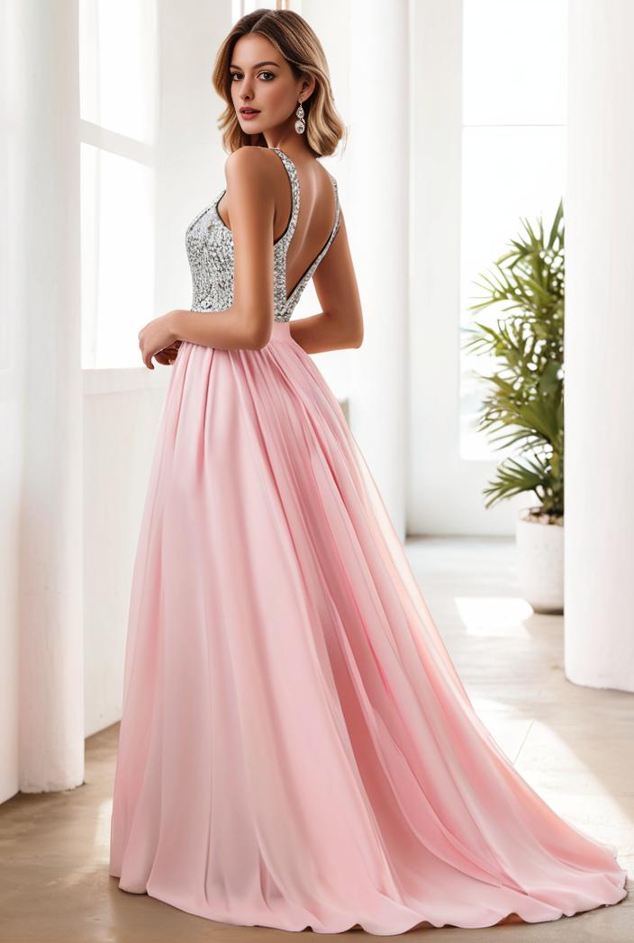 sequin bodice tulle high low evening dress with ribbon waist 103496