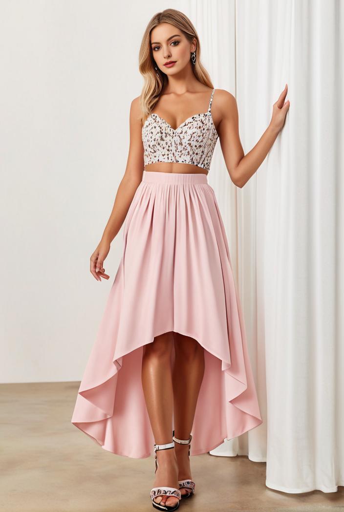 sequin bodice tulle high low evening dress with ribbon waist 103500