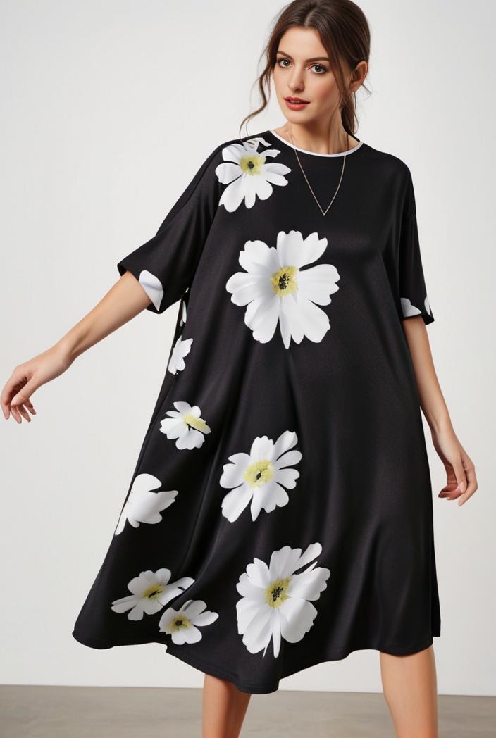 size curve dresses plus size loose elegant floral pattern stitching midi dress 105370