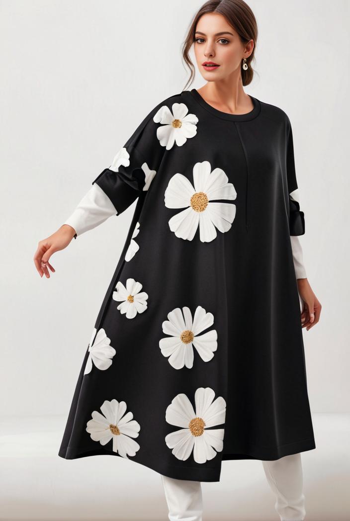 size curve dresses plus size loose elegant floral pattern stitching midi dress 105373
