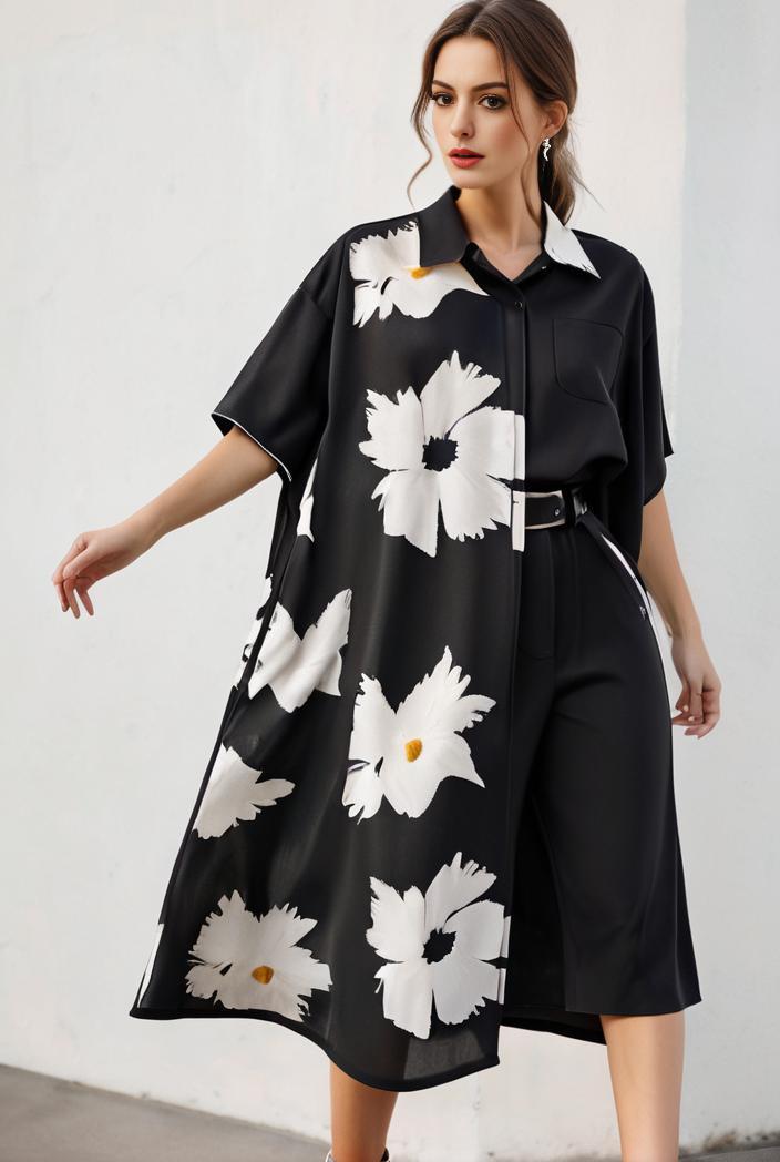 size curve dresses plus size loose elegant floral pattern stitching midi dress 105374