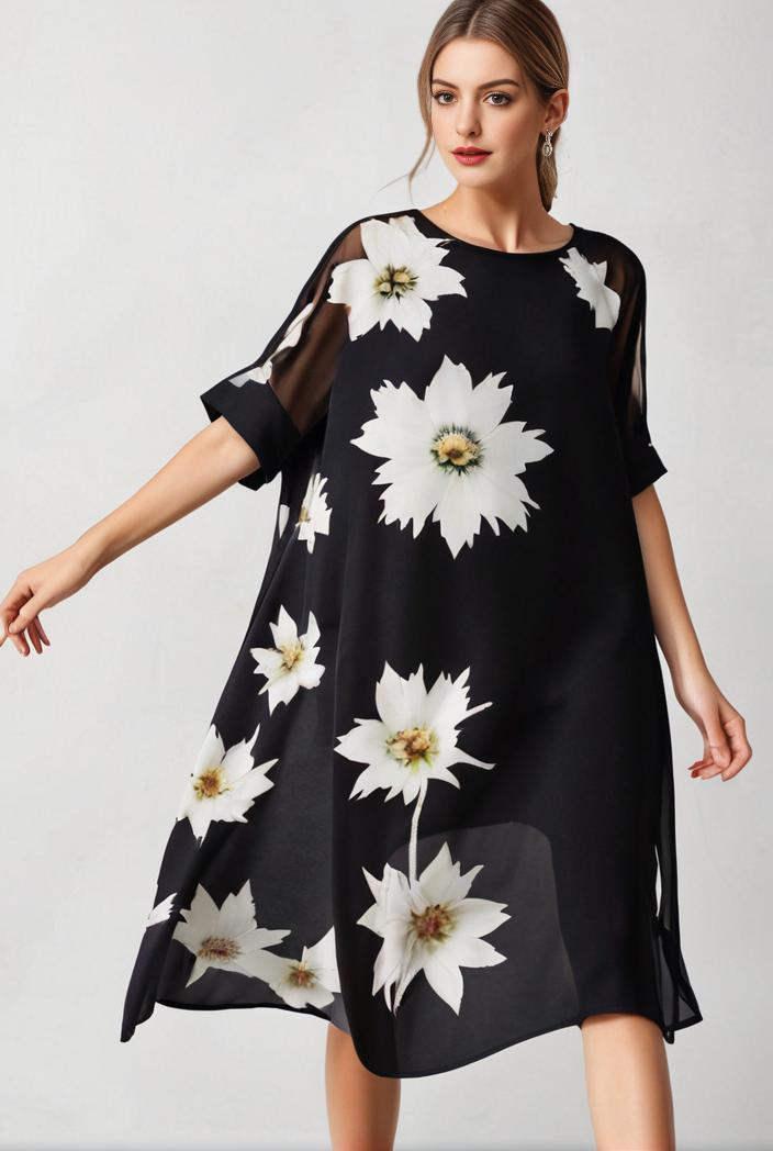 size curve dresses plus size loose elegant floral pattern stitching midi dress 105375
