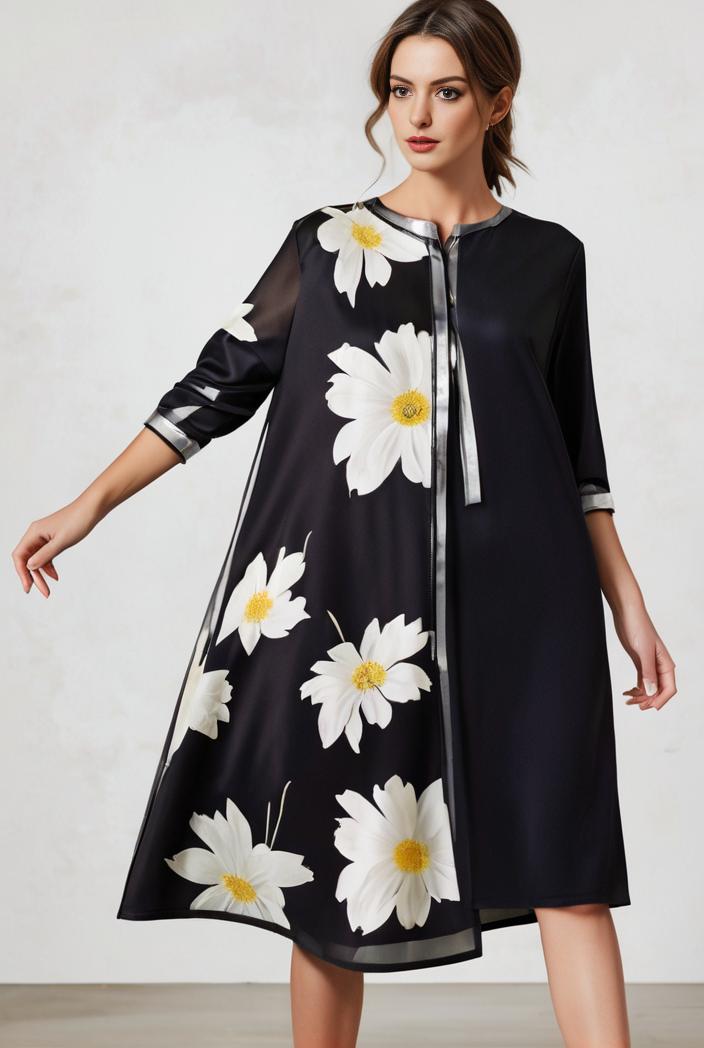 size curve dresses plus size loose elegant floral pattern stitching midi dress 105376