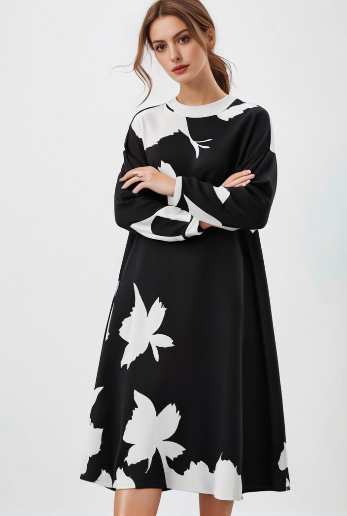 size curve dresses plus size loose elegant floral pattern stitching midi dress 105379