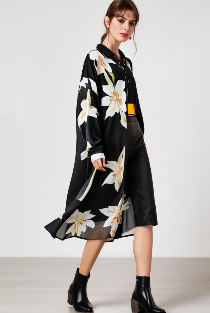 size curve dresses plus size loose elegant floral pattern stitching midi dress 105393