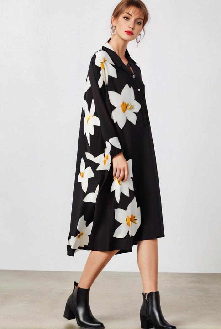 size curve dresses plus size loose elegant floral pattern stitching midi dress 105395