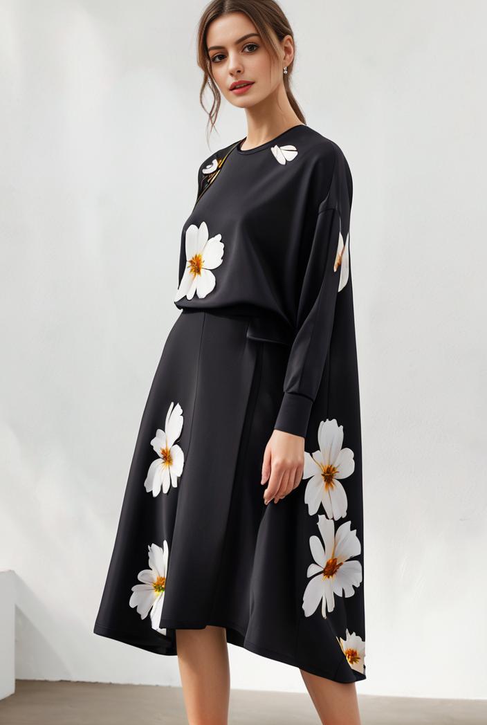 size curve dresses plus size loose elegant floral pattern stitching midi dress 105415