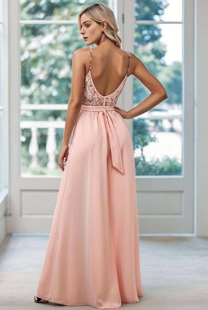 convertible chiffon lace open back spaghetti straps bridesmaid dress 110478