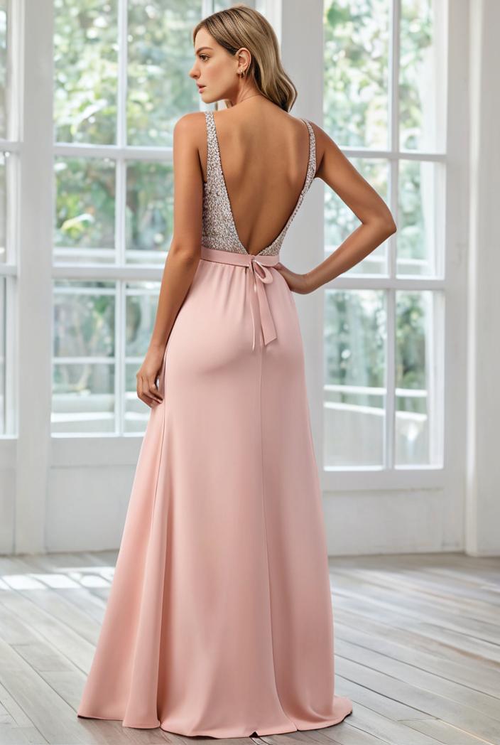 convertible chiffon lace open back spaghetti straps bridesmaid dress 110480