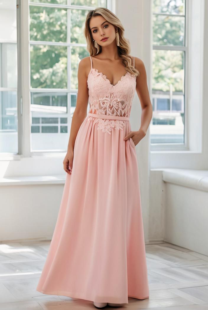 convertible chiffon lace open back spaghetti straps bridesmaid dress 110493