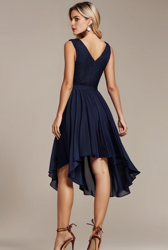 deep v neck lace chiffon bridesmaid dress with asymmetrical hem 110849
