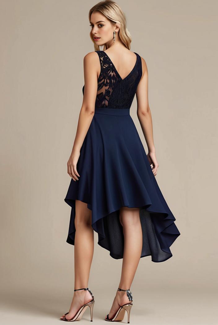 deep v neck lace chiffon bridesmaid dress with asymmetrical hem 110851