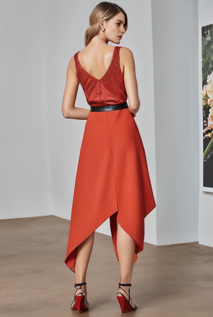deep v neck lace chiffon bridesmaid dress with asymmetrical hem 110857