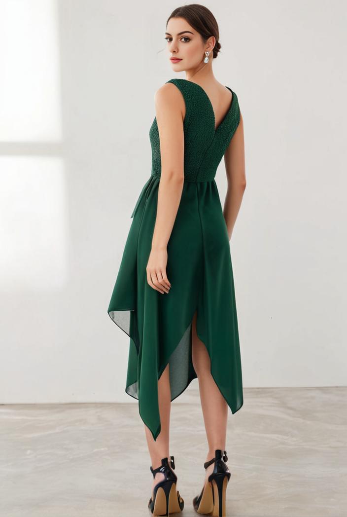 deep v neck lace chiffon bridesmaid dress with asymmetrical hem 110871