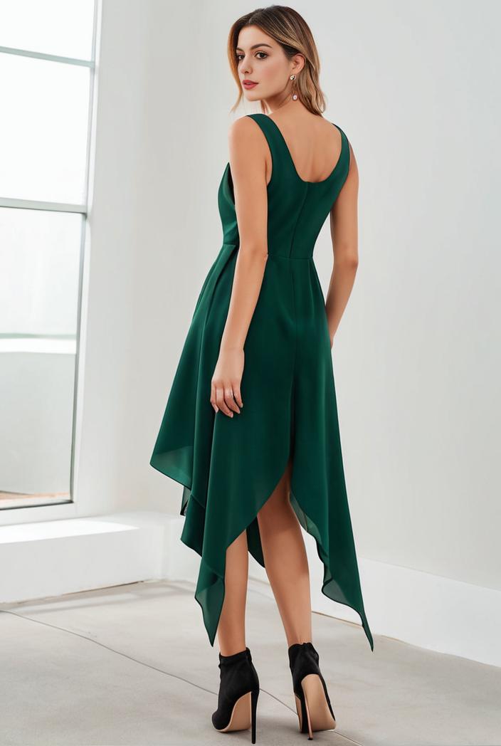 deep v neck lace chiffon bridesmaid dress with asymmetrical hem 110872