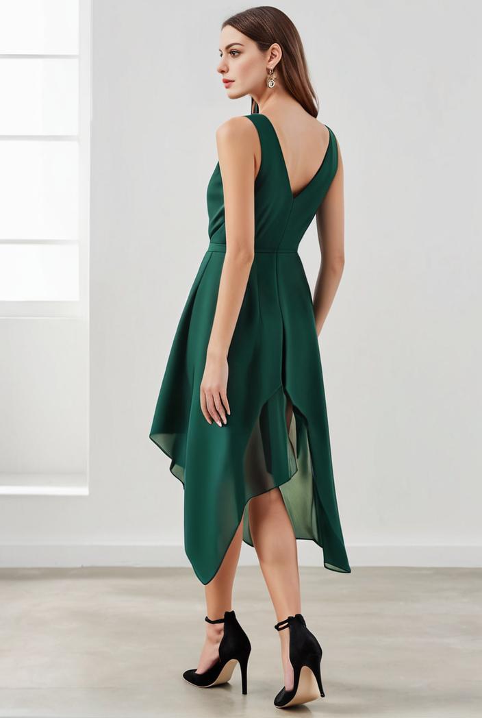 deep v neck lace chiffon bridesmaid dress with asymmetrical hem 110873