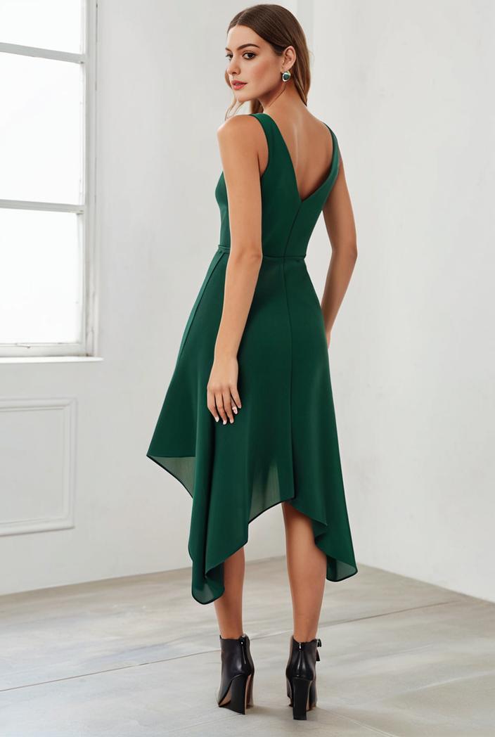 deep v neck lace chiffon bridesmaid dress with asymmetrical hem 110875