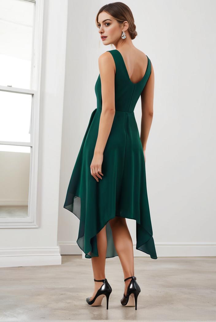 deep v neck lace chiffon bridesmaid dress with asymmetrical hem 110878