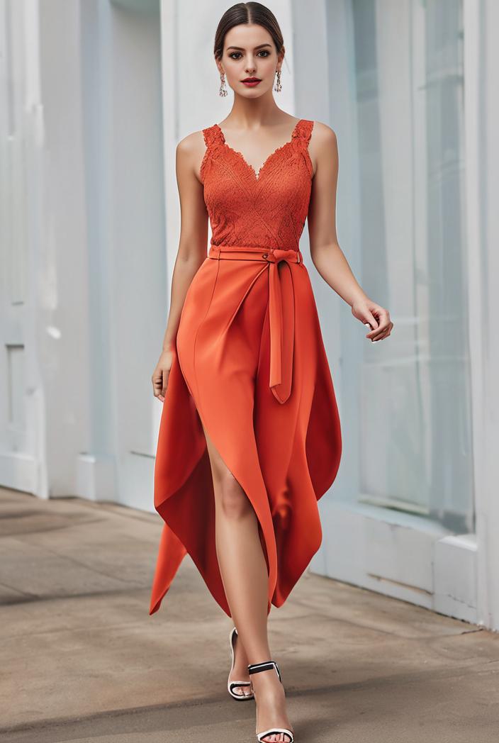 deep v neck lace chiffon bridesmaid dress with asymmetrical hem 110888