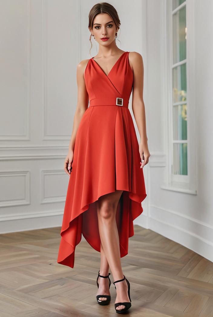 deep v neck lace chiffon bridesmaid dress with asymmetrical hem 110891