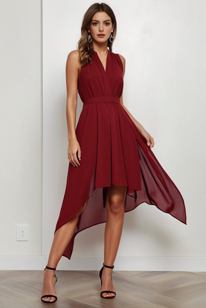 deep v neck lace chiffon bridesmaid dress with asymmetrical hem 110897