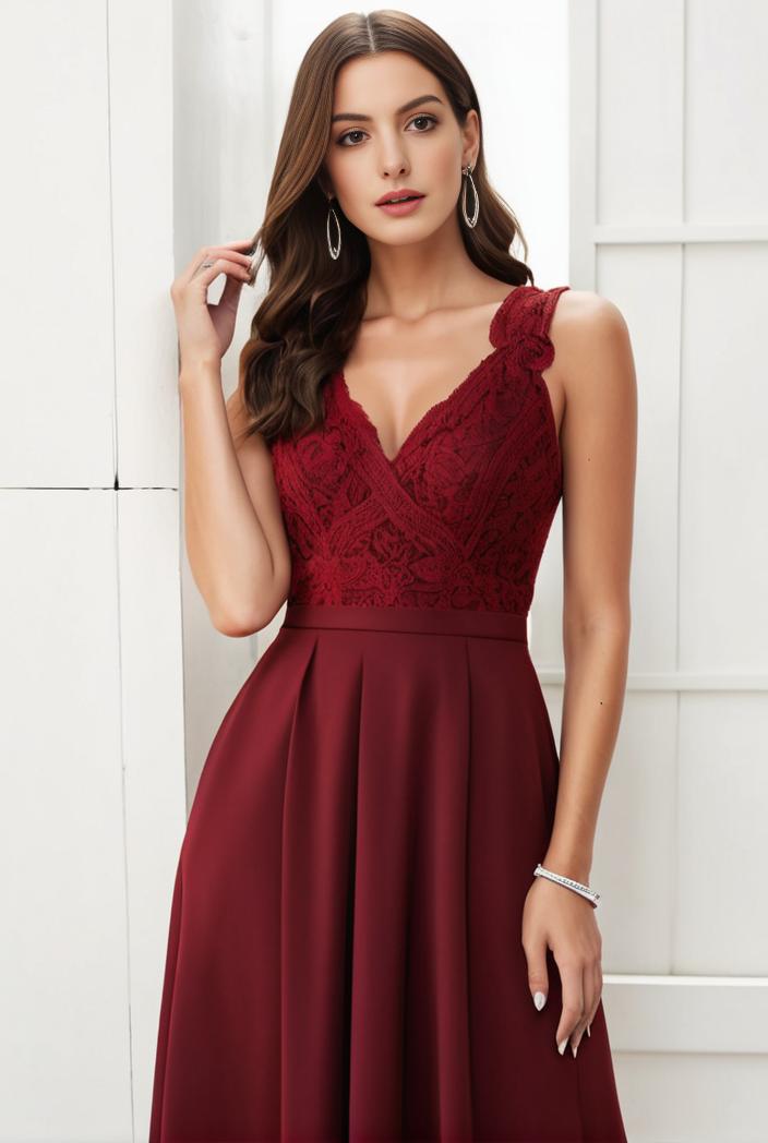 deep v neck lace chiffon bridesmaid dress with asymmetrical hem 110919