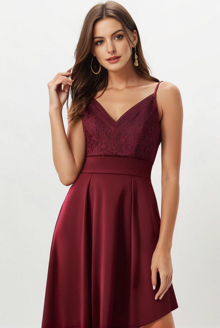 deep v neck lace chiffon bridesmaid dress with asymmetrical hem 110922