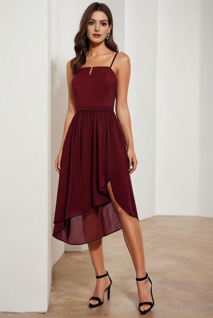 deep v neck lace chiffon bridesmaid dress with asymmetrical hem 110945