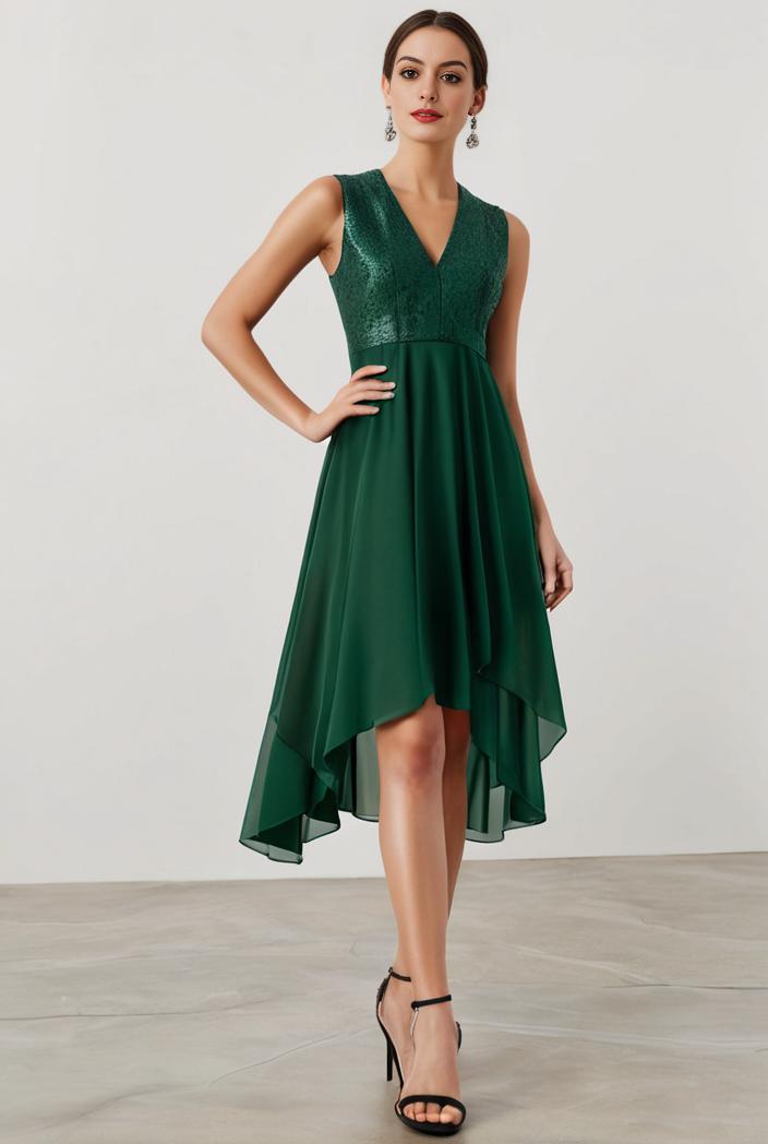 deep v neck lace chiffon bridesmaid dress with asymmetrical hem 110949