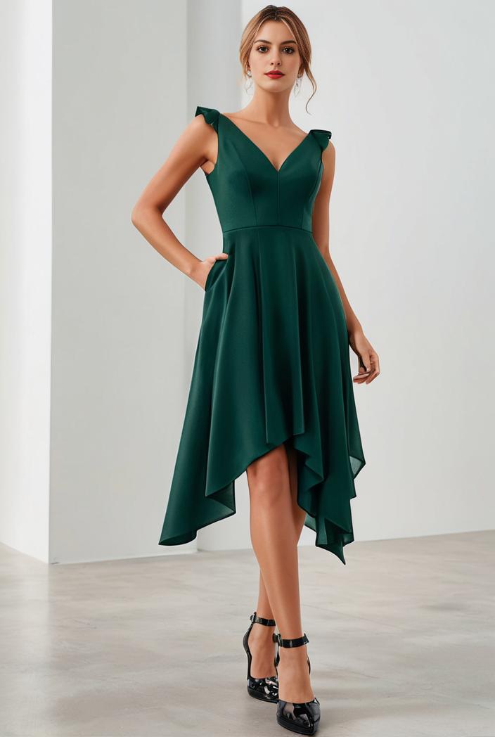 deep v neck lace chiffon bridesmaid dress with asymmetrical hem 110951