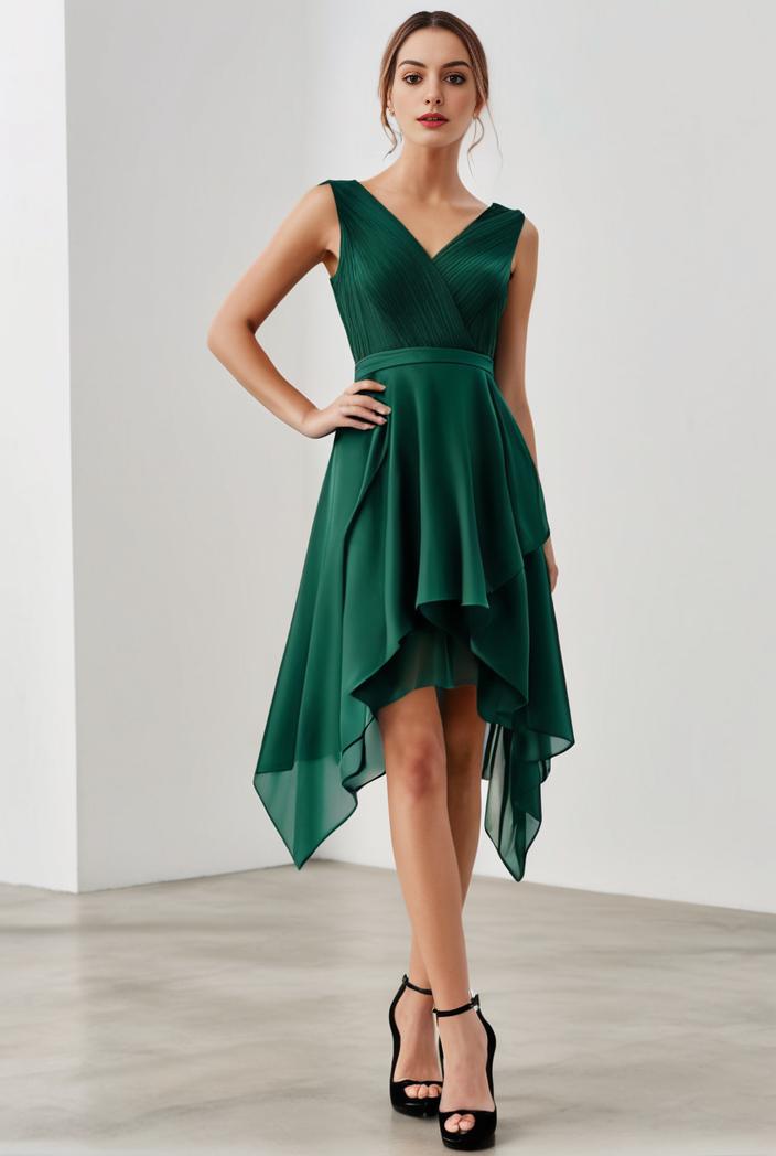 deep v neck lace chiffon bridesmaid dress with asymmetrical hem 110952