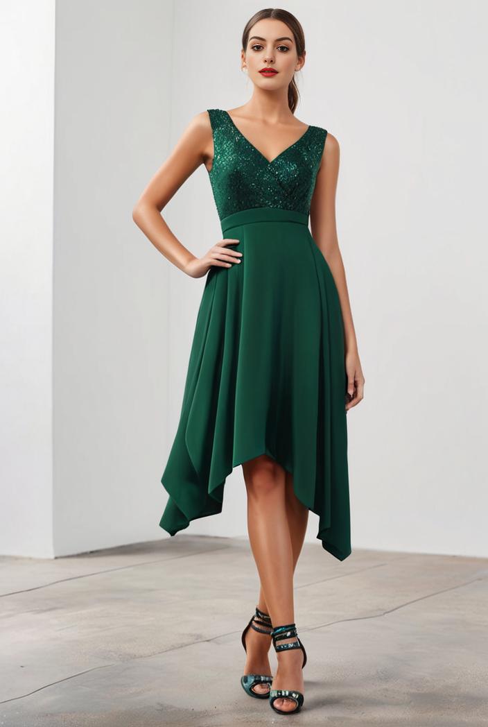 deep v neck lace chiffon bridesmaid dress with asymmetrical hem 110956
