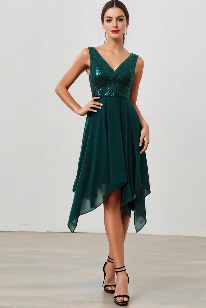 deep v neck lace chiffon bridesmaid dress with asymmetrical hem 110954