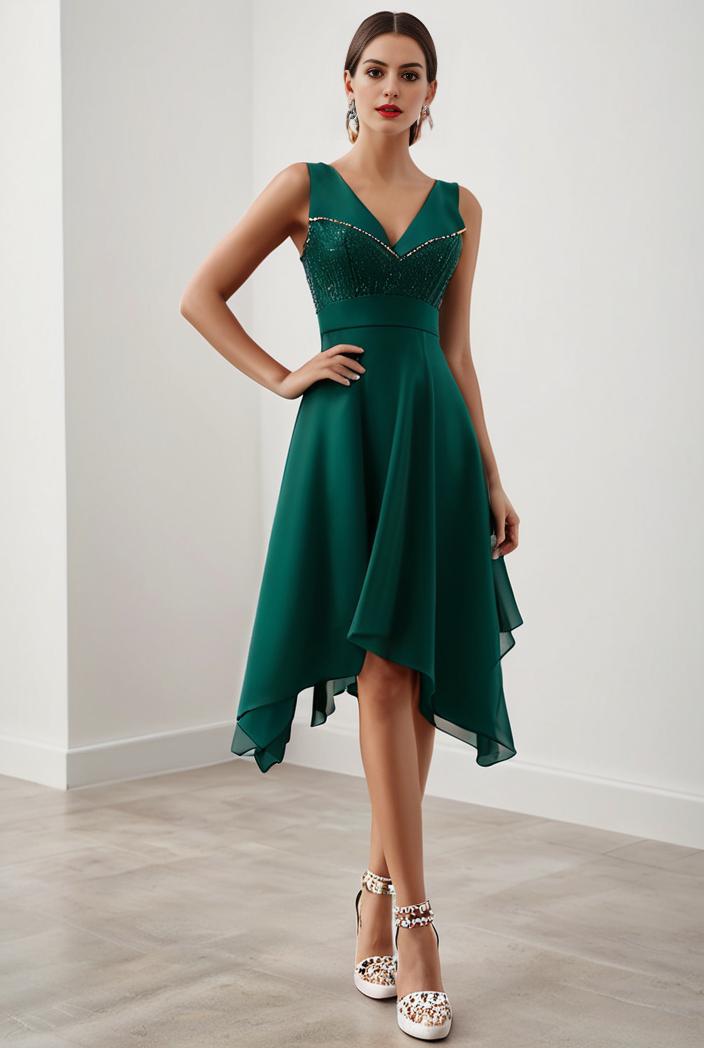 deep v neck lace chiffon bridesmaid dress with asymmetrical hem 110955