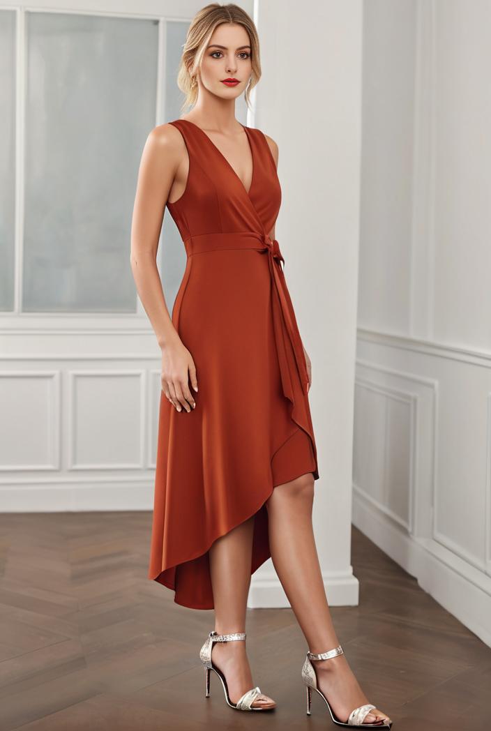 deep v neck lace chiffon bridesmaid dress with asymmetrical hem 110957