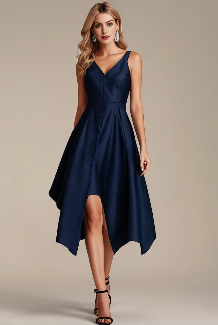 deep v neck lace chiffon bridesmaid dress with asymmetrical hem 110966
