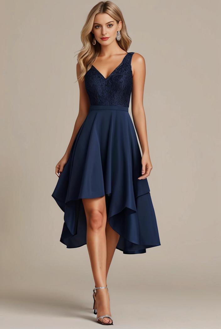 deep v neck lace chiffon bridesmaid dress with asymmetrical hem 110972