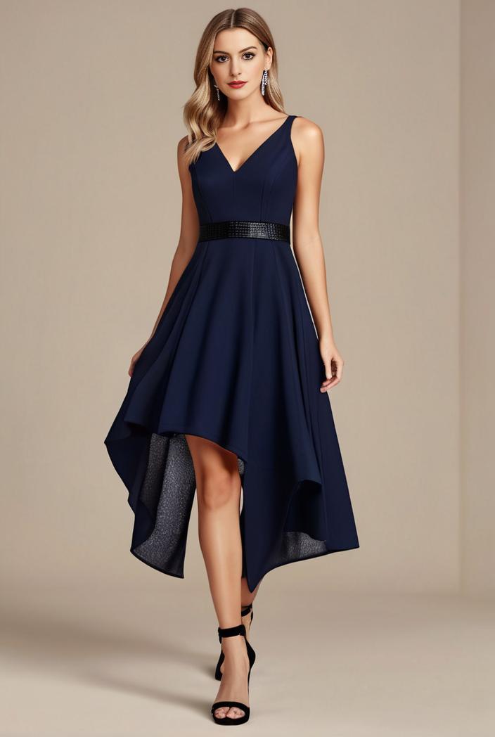 deep v neck lace chiffon bridesmaid dress with asymmetrical hem 110970