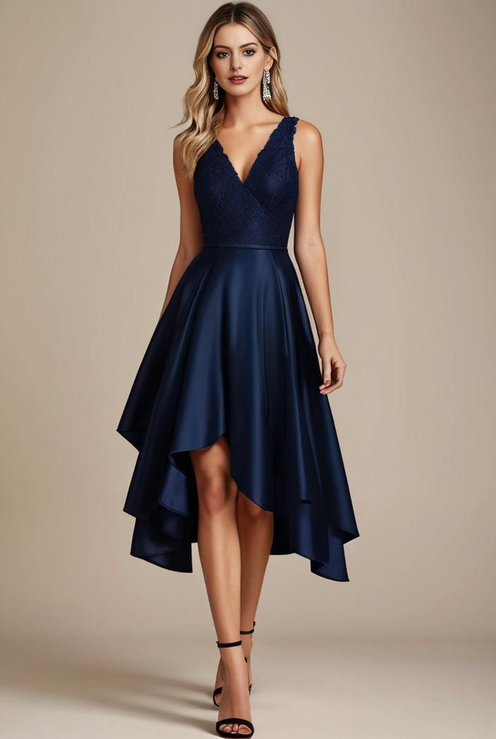 deep v neck lace chiffon bridesmaid dress with asymmetrical hem 110971