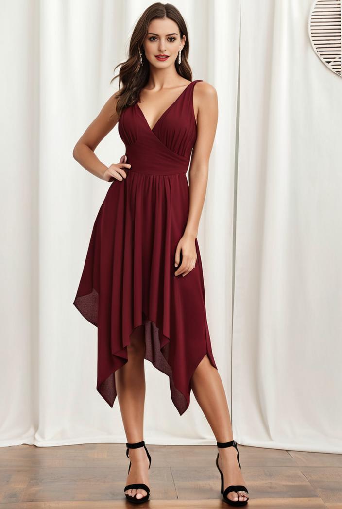 deep v neck lace chiffon bridesmaid dress with asymmetrical hem 111018