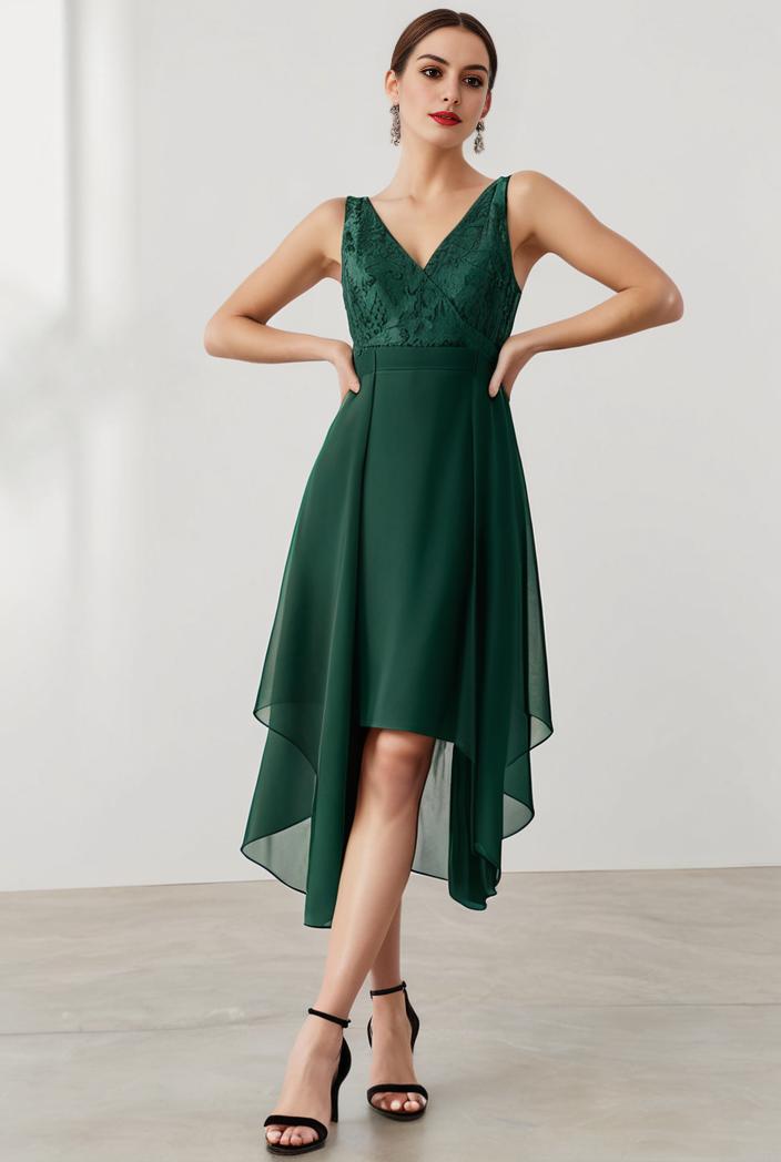 deep v neck lace chiffon bridesmaid dress with asymmetrical hem 111023