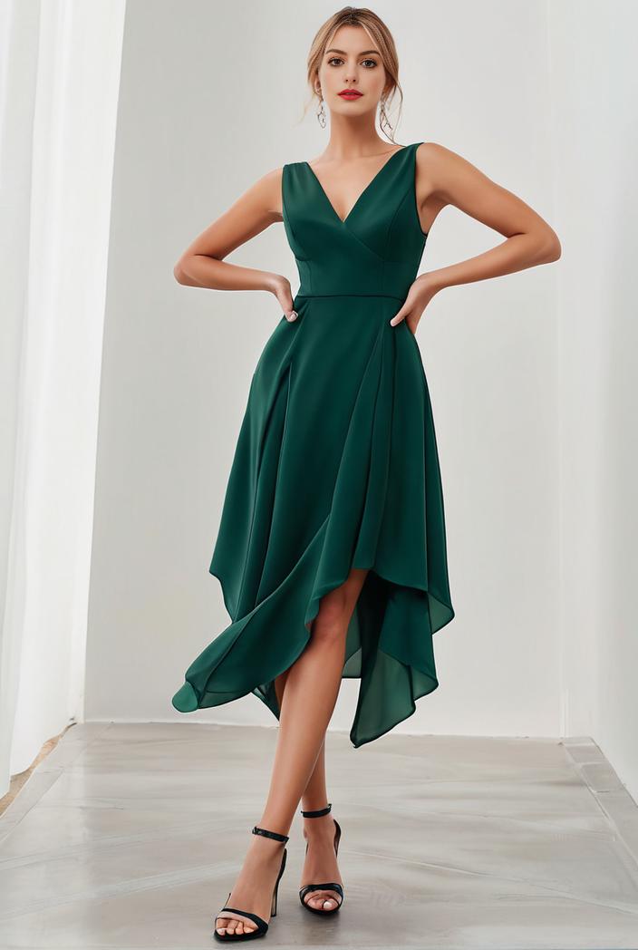 deep v neck lace chiffon bridesmaid dress with asymmetrical hem 111021