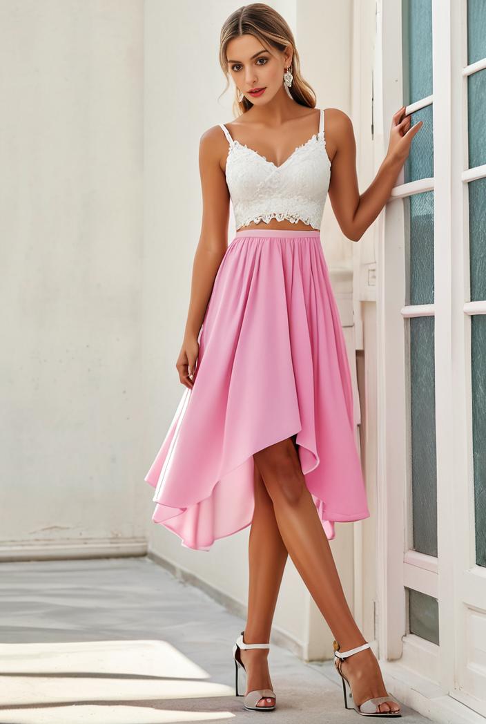 deep v neck lace chiffon bridesmaid dress with asymmetrical hem 111033