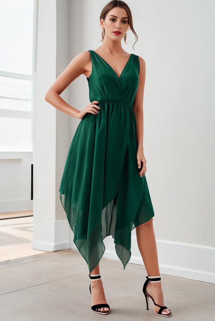 deep v neck lace chiffon bridesmaid dress with asymmetrical hem 111056