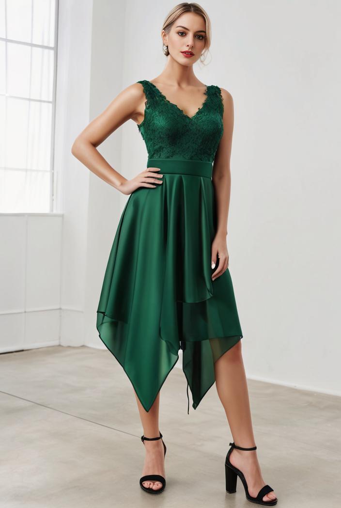 deep v neck lace chiffon bridesmaid dress with asymmetrical hem 111054